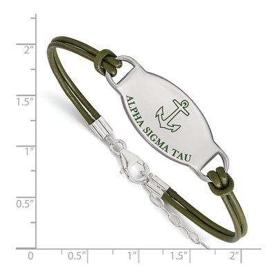 Alpha Sigma Tau Sterling Silver Large Leather Bracelet – view 2