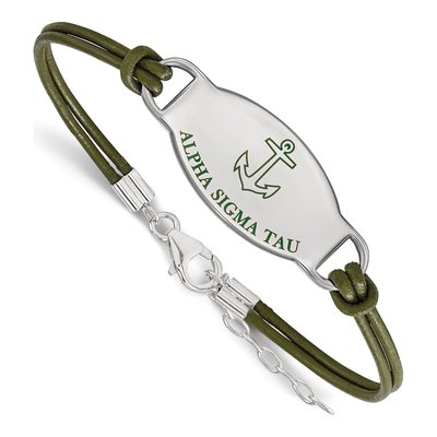 Alpha Sigma Tau Sterling Silver Large Leather Bracelet