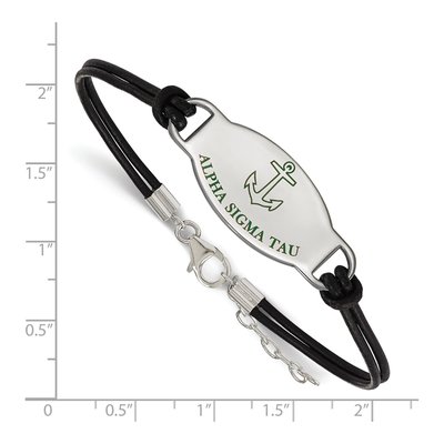 Alpha Sigma Tau Sterling Silver Large Leather Bracelet – view 2