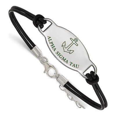 Alpha Sigma Tau Sterling Silver Large Leather Bracelet