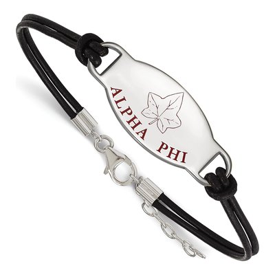 Alpha Phi Sterling Silver Large Leather Bracelet