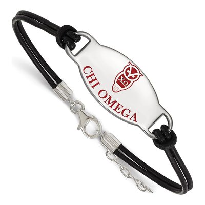 Chi Omega Sterling Silver Large Leather Bracelet