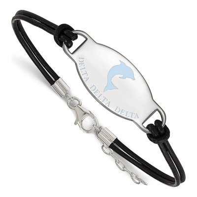 Delta Delta Delta Sterling Silver Large Leather Bracelet