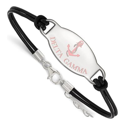 Delta Gamma Sterling Silver Large Enamel Leather Bracelet