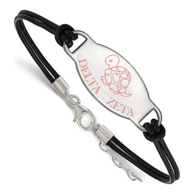 Delta Zeta Sterling Silver Large Leather Bracelet
