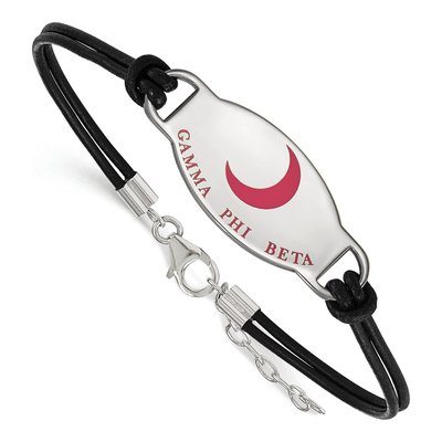 Gamma Phi Beta Sterling Silver Large Leather Bracelet