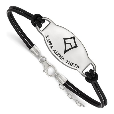 Kappa Alpha Theta Sterling Silver Large Leather Bracelet