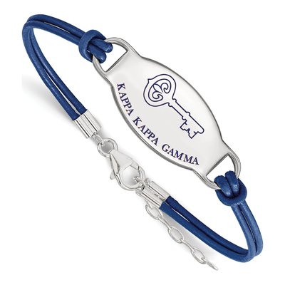 Kappa Kappa Gamma Sterling Silver Large Leather Bracelet