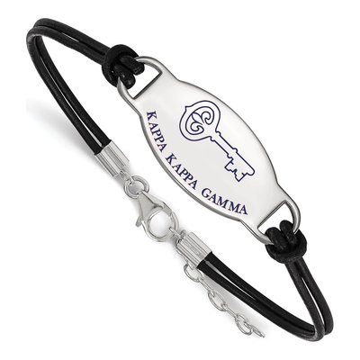 Kappa Kappa Gamma Sterling Silver Large Leather Bracelet