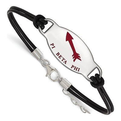Pi Beta Phi Sterling Silver Large Enamel Leather Bracelet