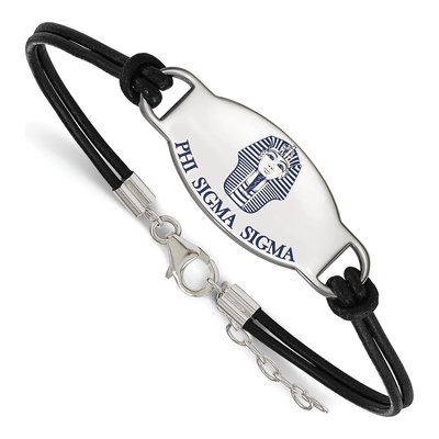 Phi Sigma Sigma Sterling Silver Large Leather Bracelet