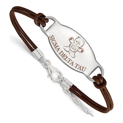 Sigma Delta Tau Sterling Silver Large Leather Bracelet