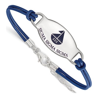 Sigma Sigma Sigma Sterling Silver Large Leather Bracelet