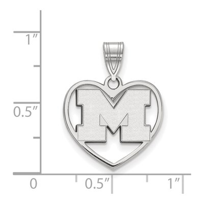 University of Michigan Sterling Silver Medium Heart Letter M Pendant – view 2