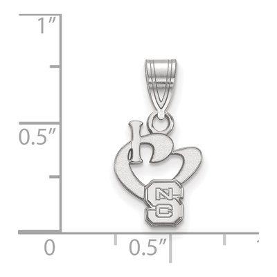 North Carolina State University Sterling Silver Small NC I Heart NCS Pendant – view 2