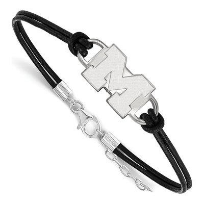 University of Michigan Sterling Silver Small Wolverines Leather Letter M Bracelet