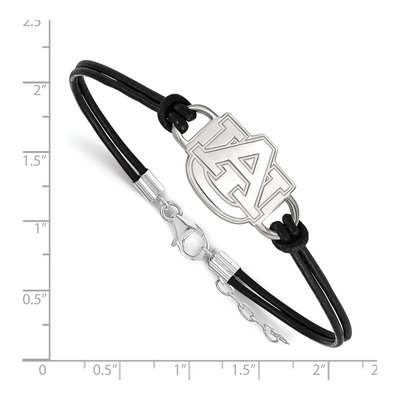 Auburn University Sterling Silver Medium A-U Leather Bracelet – view 2
