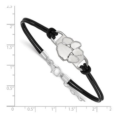 Clemson University Sterling Silver Small Tiger Paw Leather Bracelet – view 2