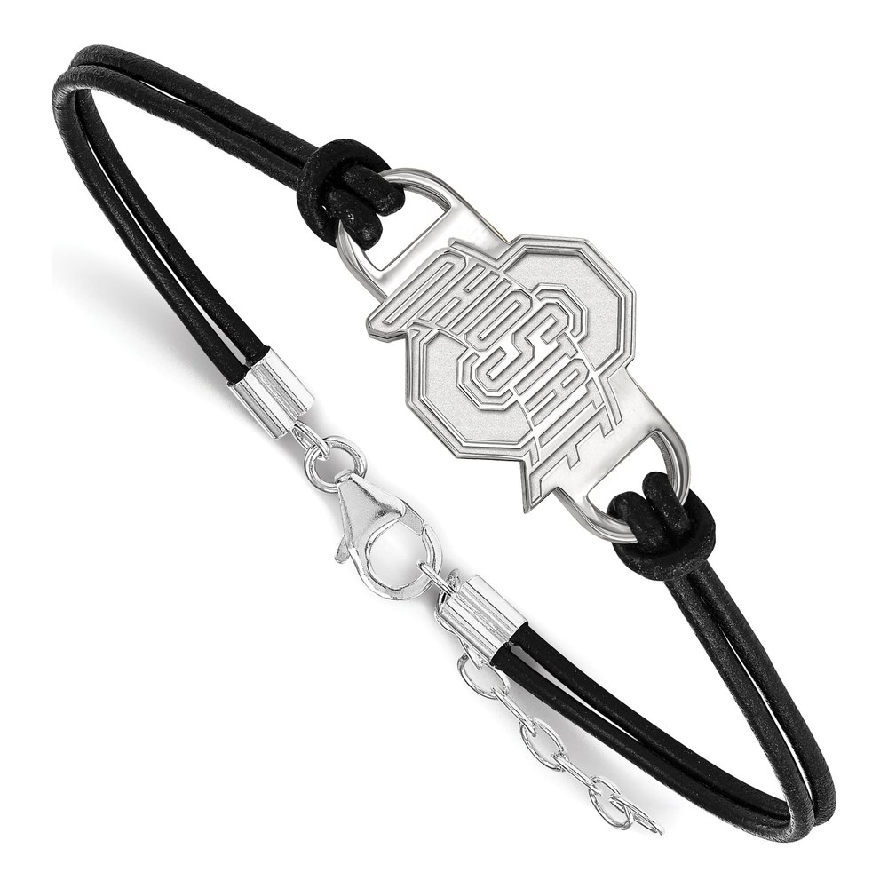 Ohio State University Sterling Silver Small Buckeyes Leather Bracelet