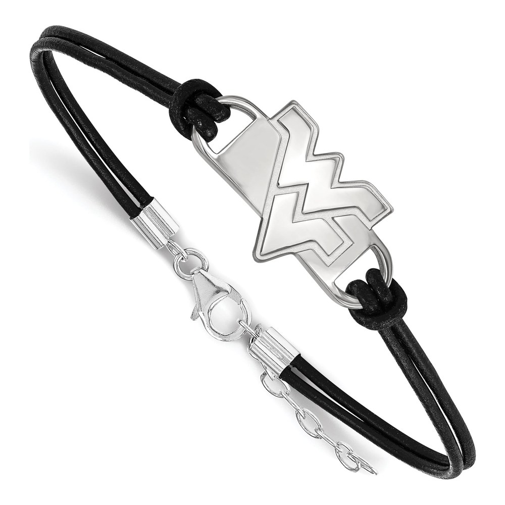 West Virginia University Sterling Silver Small WVU Leather Bracelet