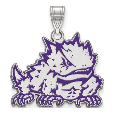 Texas Christian University Sterling Silver Large TCU Horned Frogs Enamel Pendant