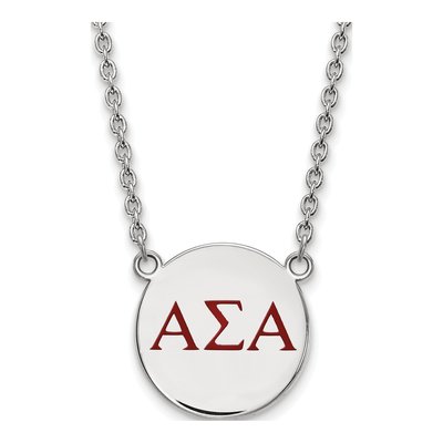Alpha Sigma Alpha Sterling Silver Sorority Greek Letters Large Color Enamel Necklace