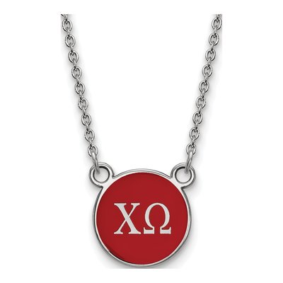 Chi Omega Sterling Silver Sorority Greek Letters Small Color Enamel Necklace