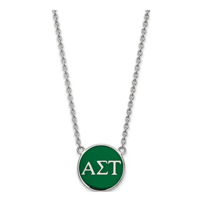Alpha Sigma Tau Sterling Silver Sorority Greek Letters Large Color Enamel Pendant Necklace