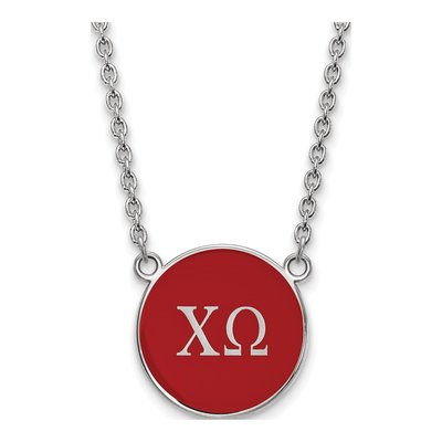 Chi Omega Sterling Silver Large Enamel Pendant Necklace
