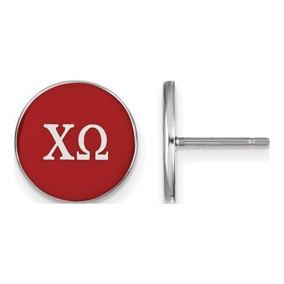 Chi Omega Sterling Silver Enamel Button Stud Earrings