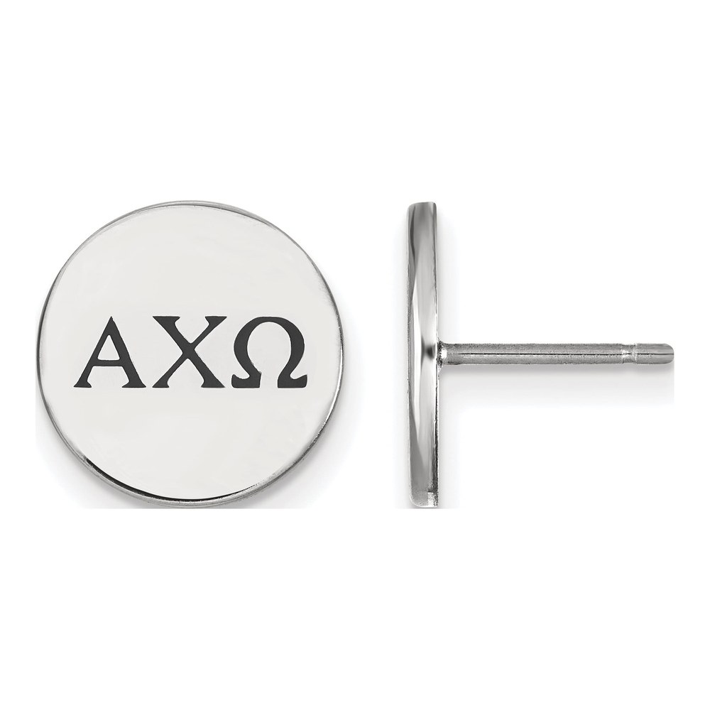 Alpha Chi Omega Sterling Silver Sorority Greek Letters Black Enamel Stud Earrings