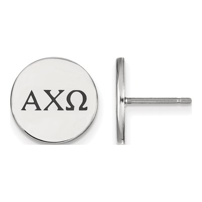 Alpha Chi Omega Sterling Silver Sorority Greek Letters Black Enamel Stud Earrings