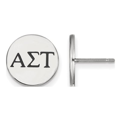 Alpha Sigma Tau Sterling Silver Sorority Greek Letters Black Enamel Stud Earrings