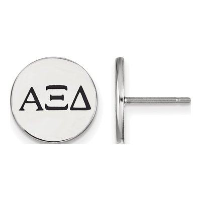 Alpha Xi Delta Sterling Silver Sorority Greek Letters Black Enamel Stud Earrings