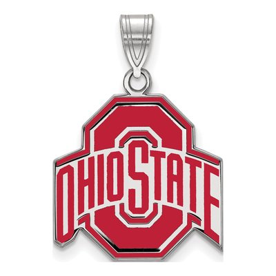 Ohio State University Sterling Silver Buckeyes Large Enameled Pendant