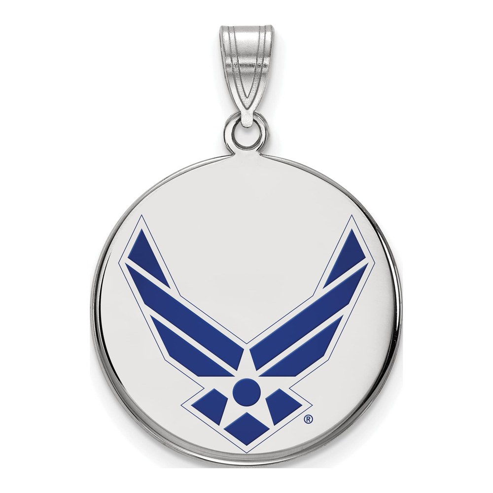 Sterling Silver Rhodium-Plated Logoart U.s. Air Force Large Enameled Disc Pendant