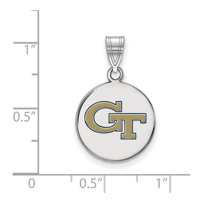 Georgia Institute of Technology Sterling Silver Medium Tech G-T Enameled Disc Pendant – view 2
