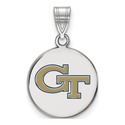 Georgia Institute of Technology Sterling Silver Medium Tech G-T Enameled Disc Pendant