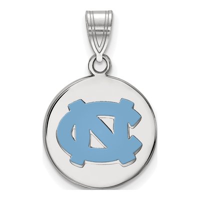 University of North Carolina Sterling Silver Medium UNC Tar Heels Enameled Disc Pendant