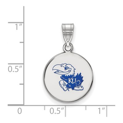 University of Kansas Sterling Silver Medium Jayhawk Enamel Disc Pendant – view 2