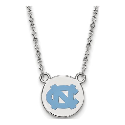 University of North Carolina Sterling Silver Small UNC Tar Heels Enamel Disc Necklace