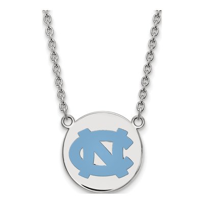 University of North Carolina Sterling Silver Large UNC Tar Heels Enamel Disc Necklace