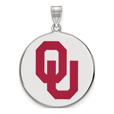 University of Oklahoma Sterling Silver Extra Large Of O-U Enameled Disc Pendant