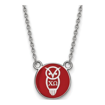 Chi Omega Sterling Silver Small Enamel Pendant Necklace