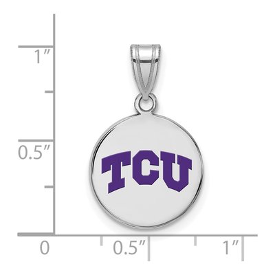Texas Christian University Sterling Silver Medium TCU Horned Frogs Enamel Disc Pendant – view 2