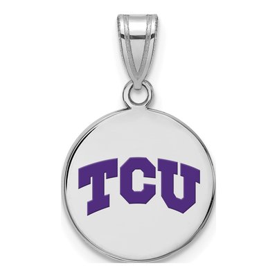 Texas Christian University Sterling Silver Medium TCU Horned Frogs Enamel Disc Pendant