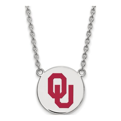 University of Oklahoma Sterling Silver O-U Large Enameled Disc Pendant Necklace