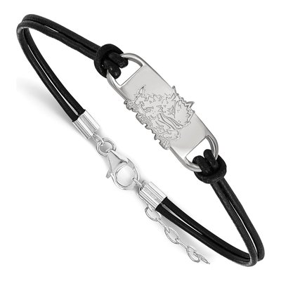 Texas Christian University Sterling Silver Small TCU Horned Frog Leather Bracelet