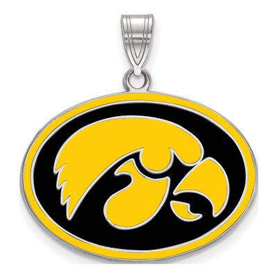 University of Iowa Sterling Silver Large Hawk Enamel Pendant