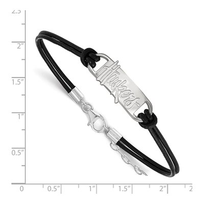 University of Nebraska Sterling Silver Small Huskers Leather Bracelet – view 2